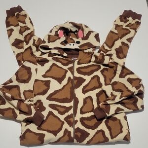 Nick & Nora Brown and Cream Giraffe Print Onesie With Hood L